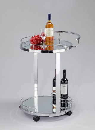 Glass Wine Trolley Cart - STR004B | , safty mirror glass tiers (anti-burst film available) , chrome metal frame